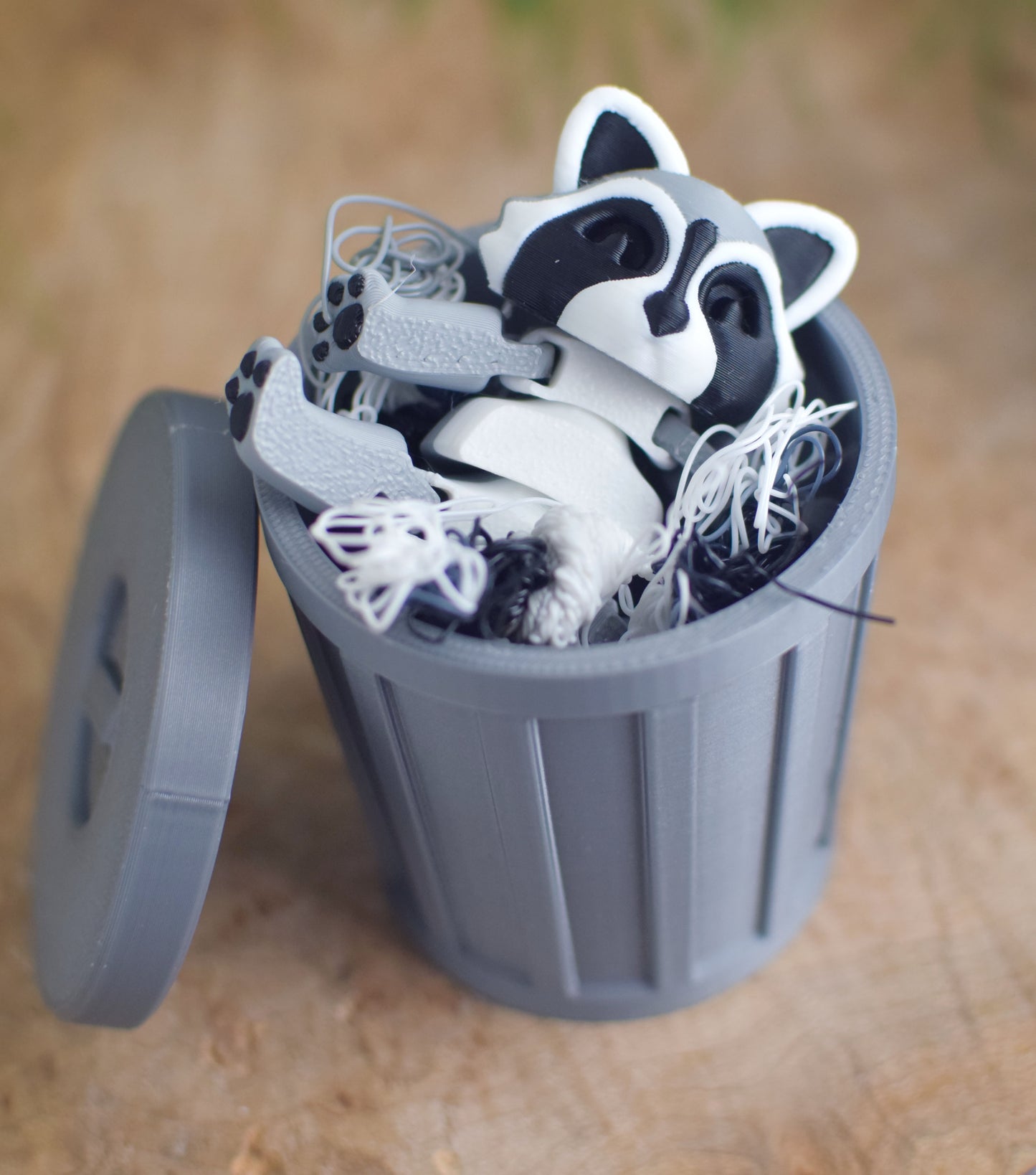 3D Printed Racoon With Trash Can