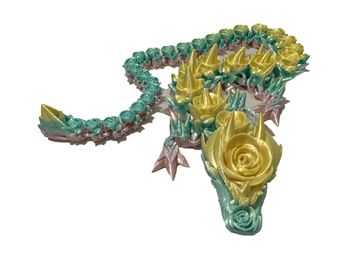 rainbow colored rose dragon with white background