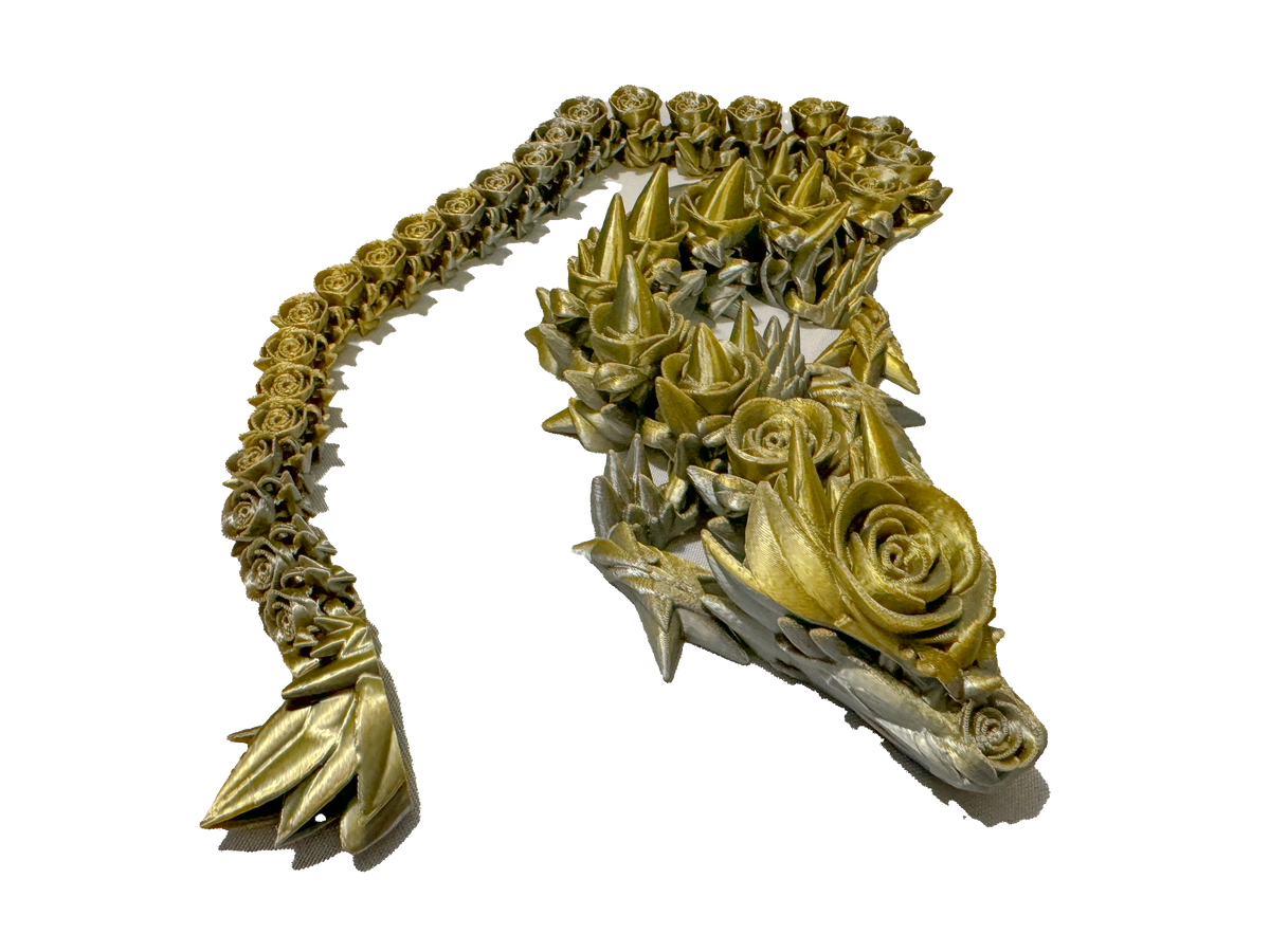 gold and silver rose dragon with white background